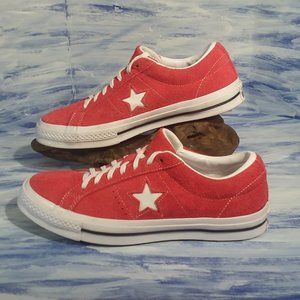 Converse One Star Ox Low Top Sneaker Shoe Red White Fuzzy Suede